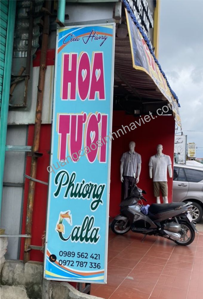 Bảng tôn dán decal in cho shop hoa phương long hưng - Biên Hòa